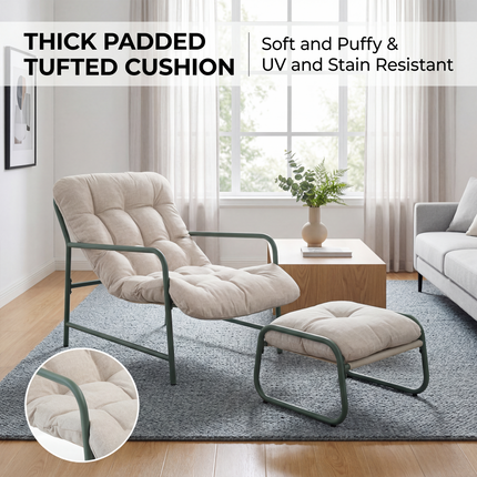 Outdoor Patio Garden Armchair with Footstool