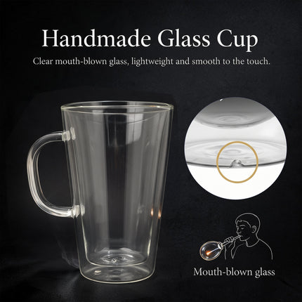 2x 450ml Double Wall Insulated Glass Coffee Mugs