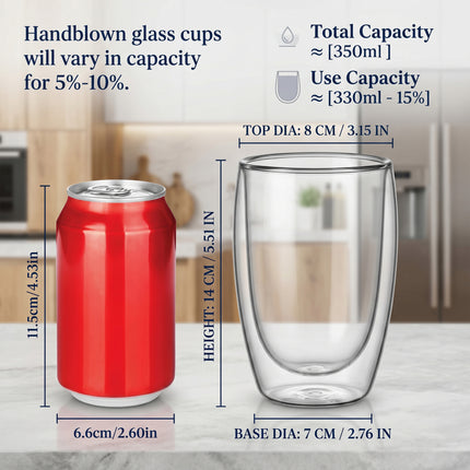 350ml Double Walled Coffee Glass Mug