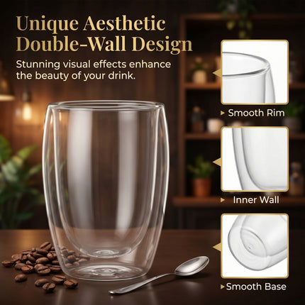 350ml Double Walled Coffee Glass Mug