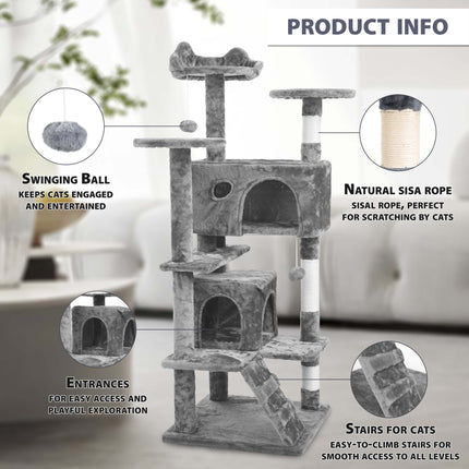 138cm Large Cat Tree Multilevel Scratching Post