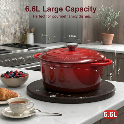 6.6L Dutch Oven Cast Iron Dish Pot With Lid