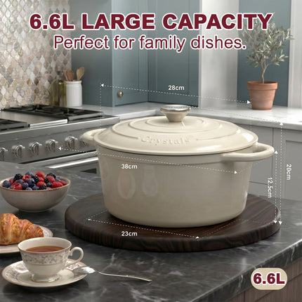 6.6L Dutch Oven Cast Iron Dish Pot With Lid