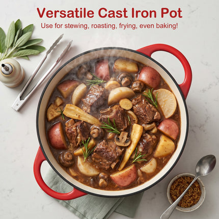 5L Dutch Oven Cast Iron Dish Pot With Lid