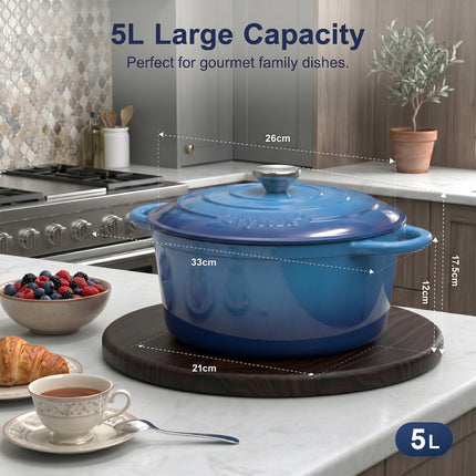 5L Dutch Oven Cast Iron Dish Pot With Lid