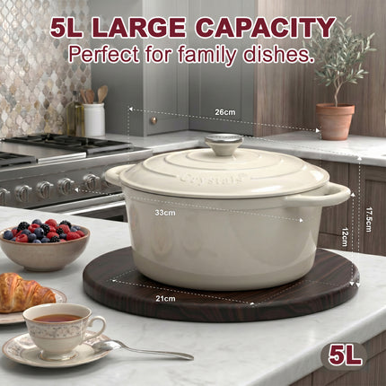 5L Dutch Oven Cast Iron Dish Pot With Lid