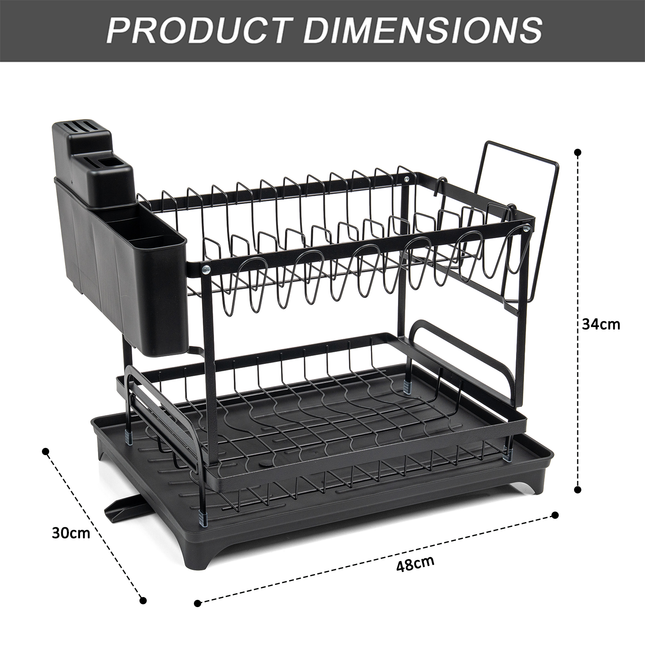 2 Tier Dish Drainer Rack with Drip Tray