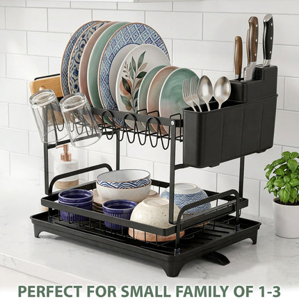 2 Tier Dish Drainer Rack with Drip Tray