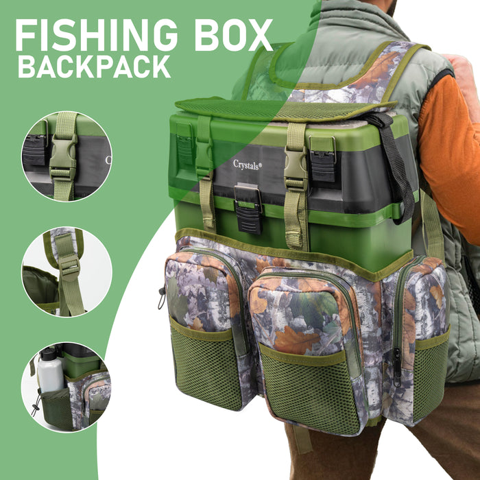Fishing Tackle Box with Padded Seat & Straps