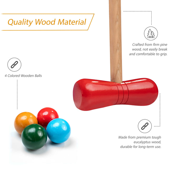 4 Player Full Size Wooden Croquet Set