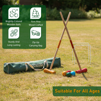 4 Player Full Size Wooden Croquet Set
