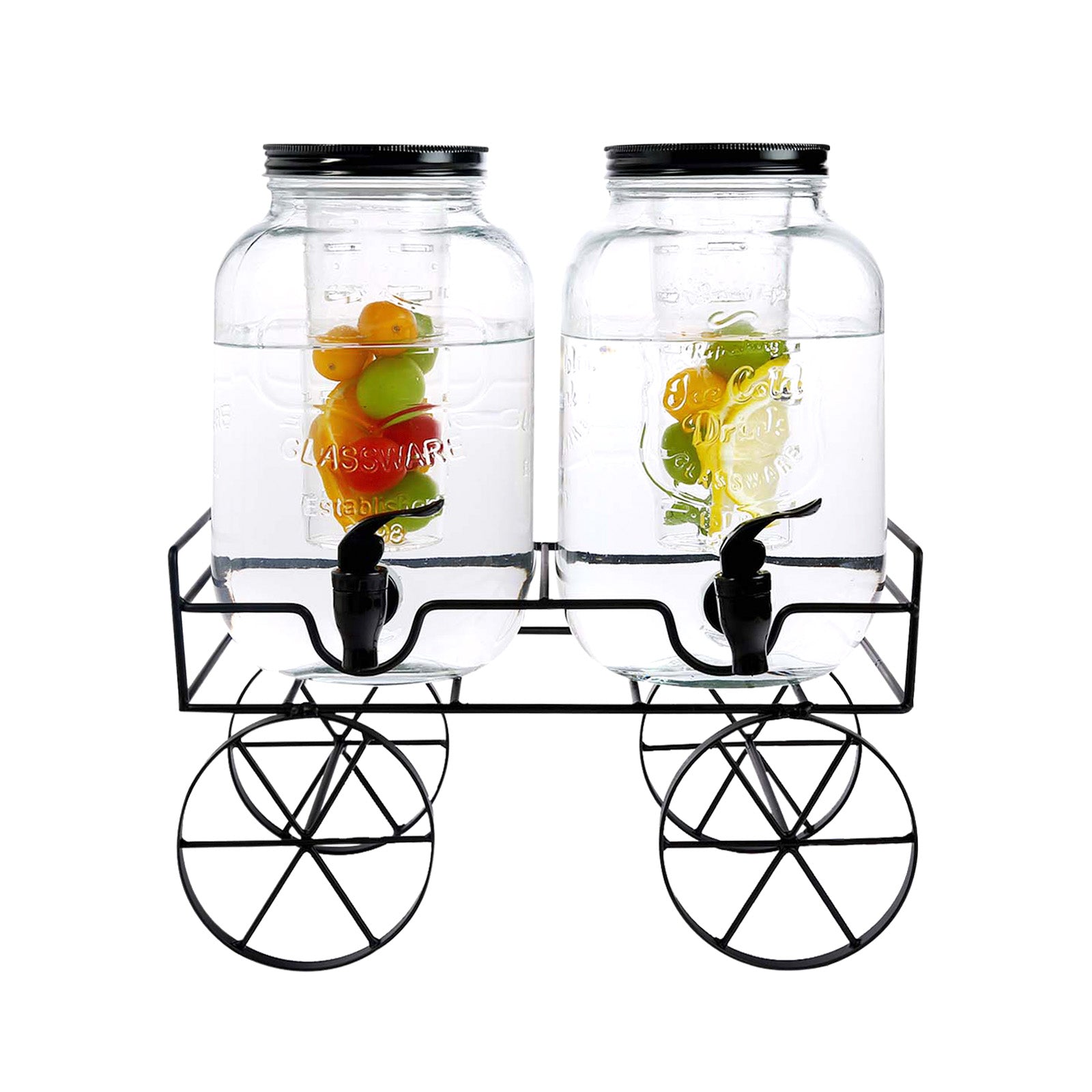 thumbnail image 2 of 2x 4 Litre Dual Glass Beverage Dispensers With Screw Lids & Stand – Fruit Infuser Ready 2 of 4