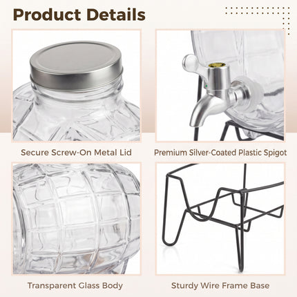 8L Glass Drinks Dispenser on Metal Stand
