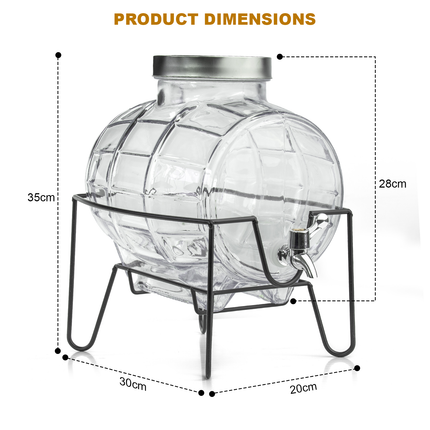 8L Glass Drinks Dispenser on Metal Stand