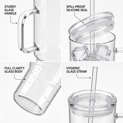 24oz (710ml) Glass Tumbler with Lid and Straw