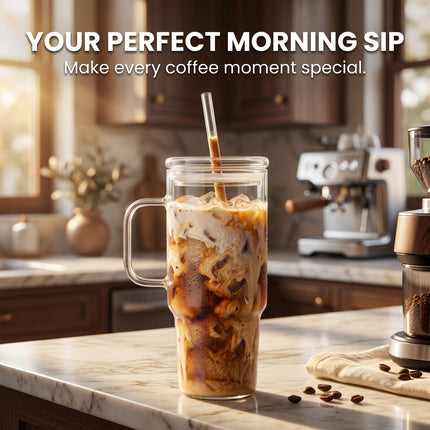 24oz (710ml) Glass Tumbler with Lid and Straw
