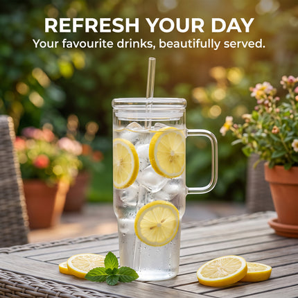 24oz (710ml) Glass Tumbler with Lid and Straw