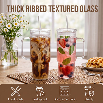 24oz (710ml) Glass Tumbler with Lid and Straw