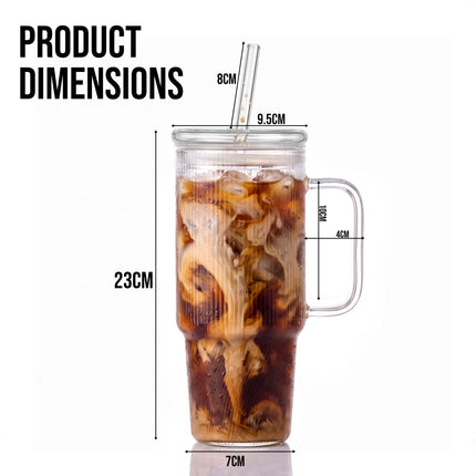 24oz (710ml) Glass Tumbler with Lid and Straw
