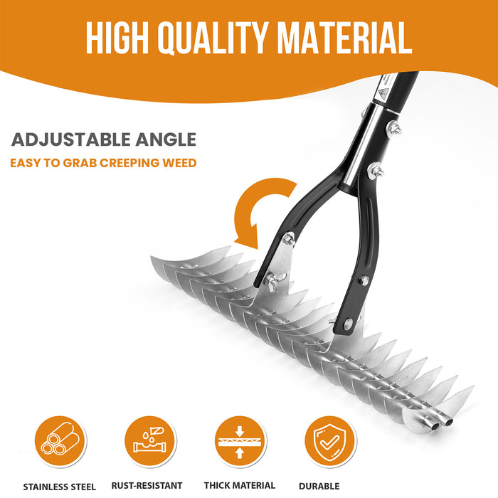 2 in 1 Garden Long Handle Thatch Rake + Hoe