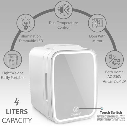 4L Mini Fridge with LED Mirror