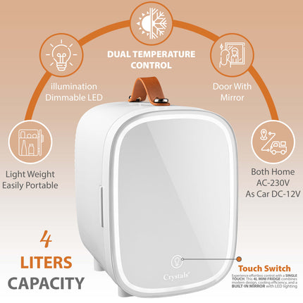 4L Mini Fridge with LED Mirror