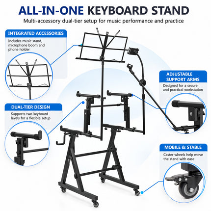 2 Tier Keyboard Z-Stand Mic & Phone Holder