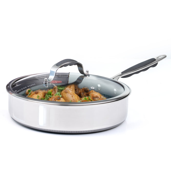 Oven-safe frying pan with tempered glass lid ideal for UK kitchens