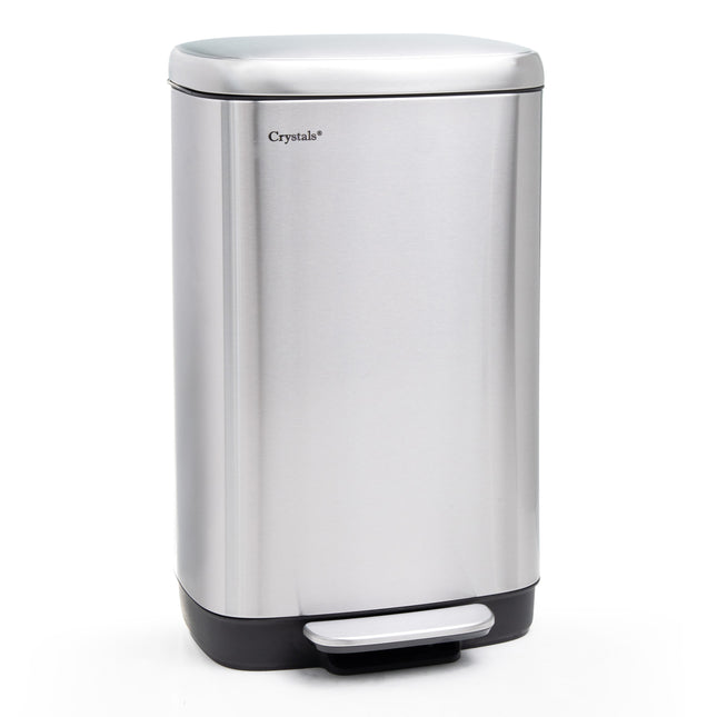 Silver 30L Rectangular Pedal Bin – Stainless Steel, Soft-Close Lid