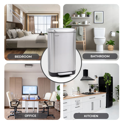 Silver 30L Rectangular Pedal Bin – Stainless Steel, Soft-Close Lid
