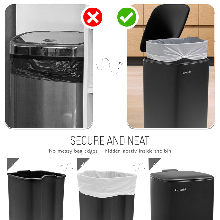 Black 30L Stainless Steel Pedal Bin with Soft Close Lid