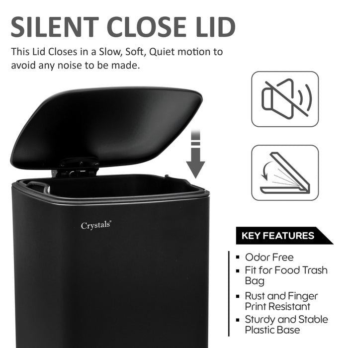 Black 30L Stainless Steel Pedal Bin with Soft Close Lid
