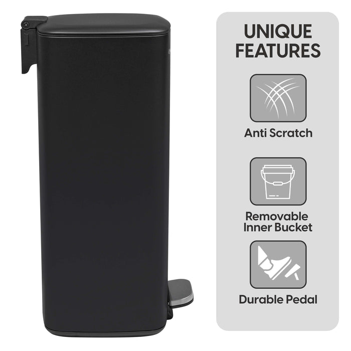 Black 30L Stainless Steel Pedal Bin with Soft Close Lid
