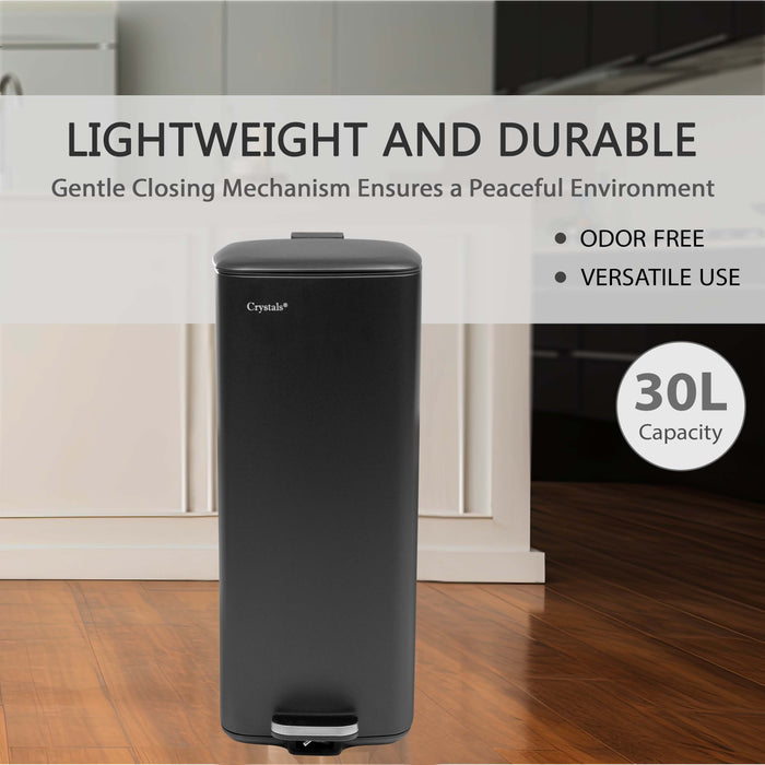 Black 30L Stainless Steel Pedal Bin with Soft Close Lid