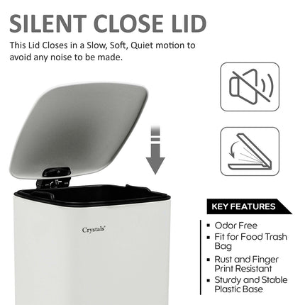 30L Square Pedal Bin – Stainless Steel, Soft-Close Lid