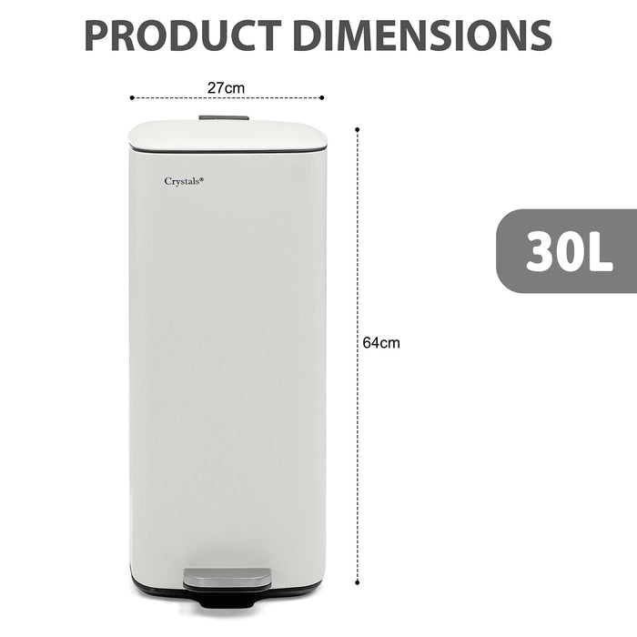 30L Square Pedal Bin – Stainless Steel, Soft-Close Lid
