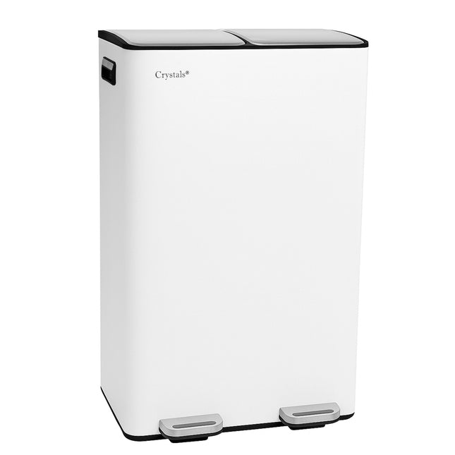 White 60L Dual Pedal Bin for Kitchen Waste & Recycling