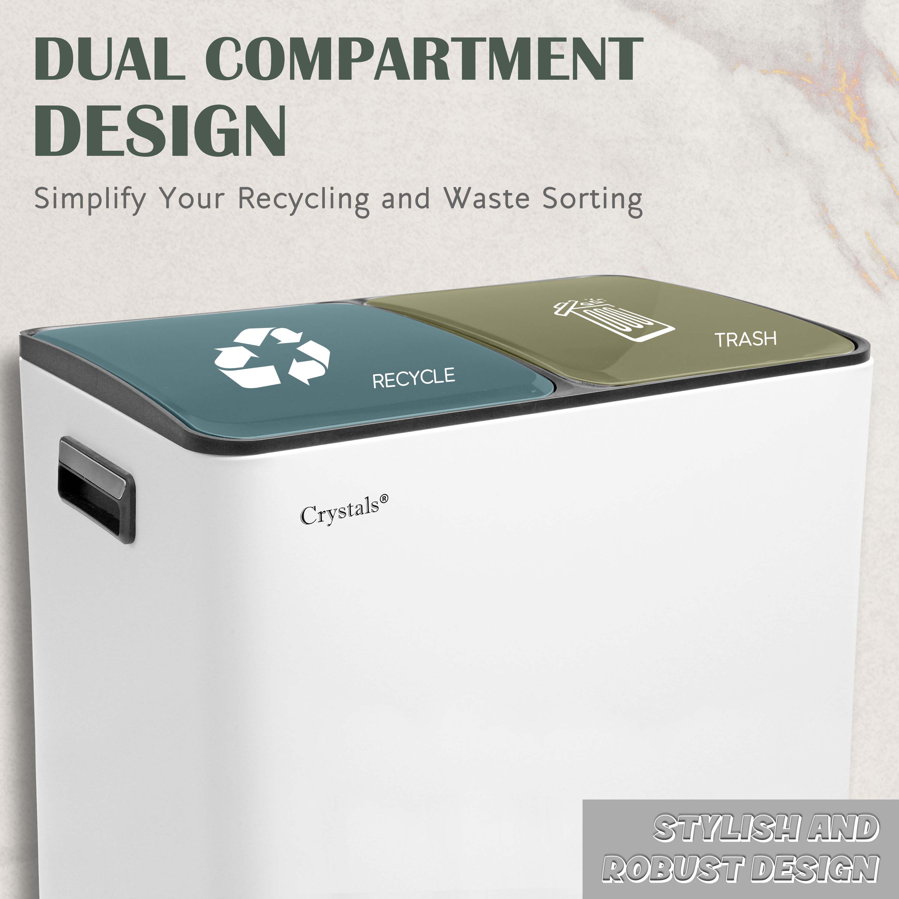 60L Dual Compartment Kitchen Waste Bin White Rubbish 60L Dual Compartment Kitchen Waste Bin White Rubbish