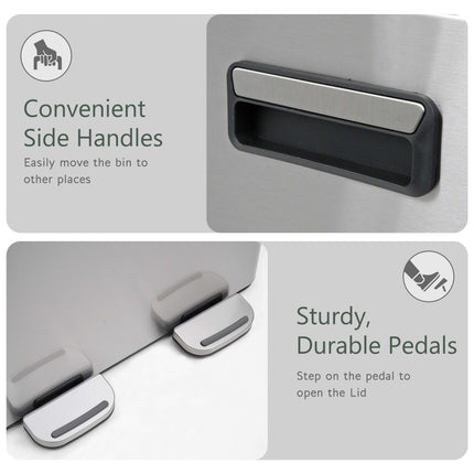 60L Dual Compartment Pedal Bin Silver