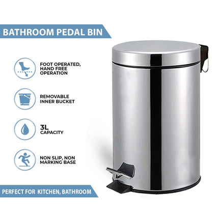 3L Silver Pedal Bin with Toilet Brush