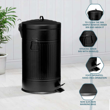American Style Black Pedal Bin 30L