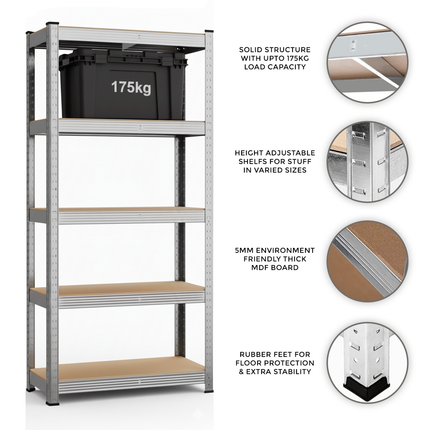 5-Tier Heavy Duty Garage Storage Racking Shelf - 150 x 70 x 30cm