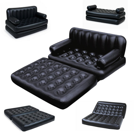 5 In 1 Multipurpose Sofa, 188 x 152 x 64 cm, PVC, Black
