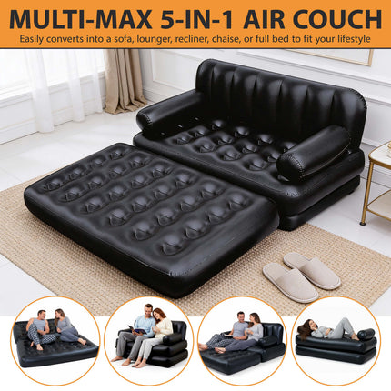 5 In 1 Multipurpose Sofa, 188 x 152 x 64 cm, PVC, Black