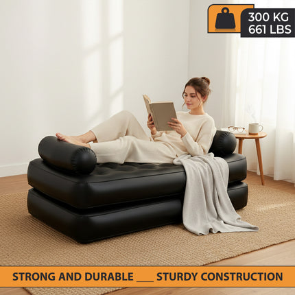 5 In 1 Multipurpose Sofa, 188 x 152 x 64 cm, PVC, Black