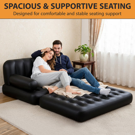5 In 1 Multipurpose Sofa, 188 x 152 x 64 cm, PVC, Black
