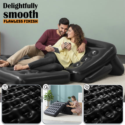 5 In 1 Multipurpose Sofa, 188 x 152 x 64 cm, PVC, Black