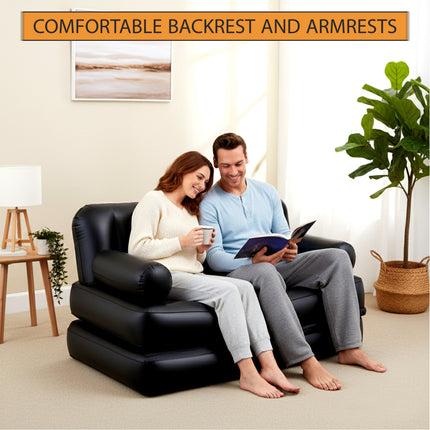 5 In 1 Multipurpose Sofa, 188 x 152 x 64 cm, PVC, Black