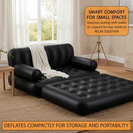 5 In 1 Multipurpose Sofa, 188 x 152 x 64 cm, PVC, Black