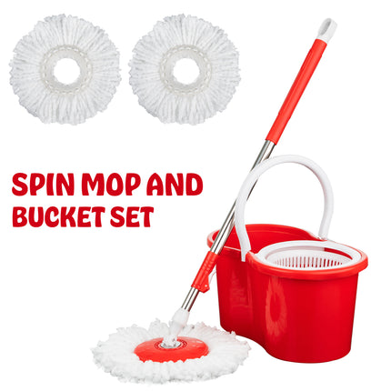360° Spin Rotating Mop & Bucket Set with 2 Mop Heads – Red, Blue, Purple
